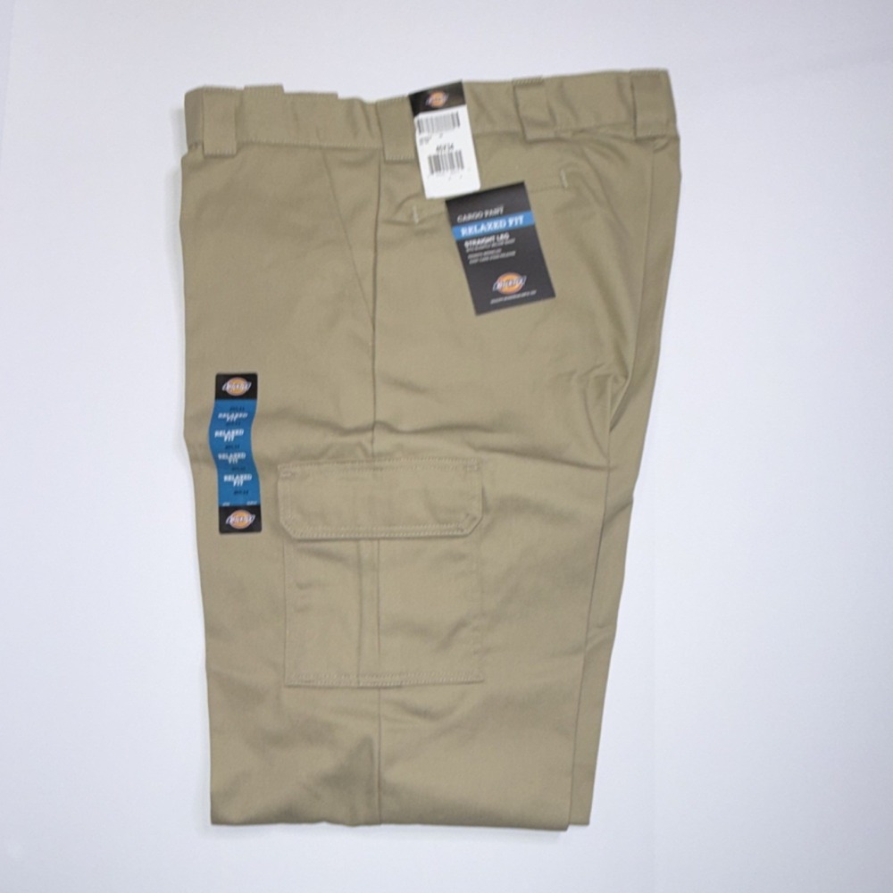 Dickies Men's Relaxed Fit Cargo Pants Straight Leg Beige Wrinkle Resistant